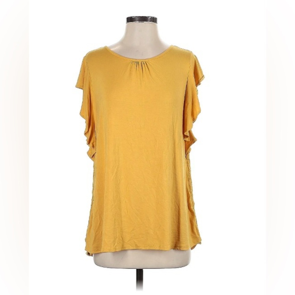 Matilda Jane Women’s Bocce Ball Golden Yellow Lace Back Top | Size XL